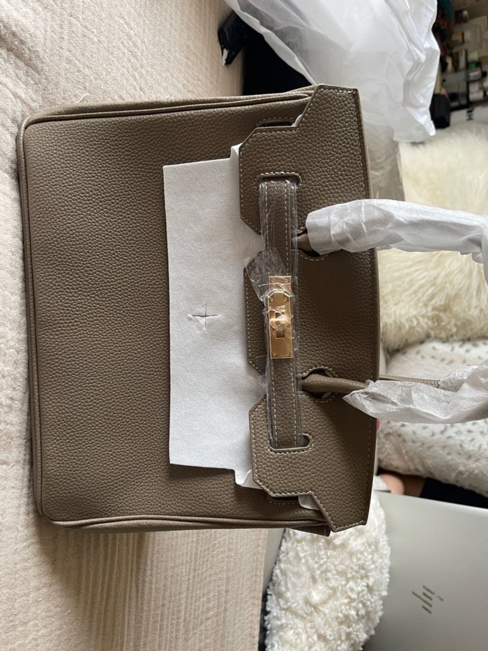 Taupe Structured Top-Handle Women's Bag